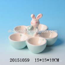 Personalized ceramic egg holder with rabbit figurine made in China